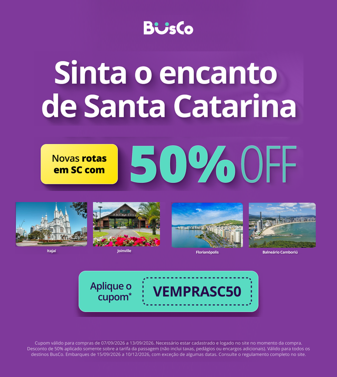 Viaje para o Santa Catarina com 50% de desconto! 